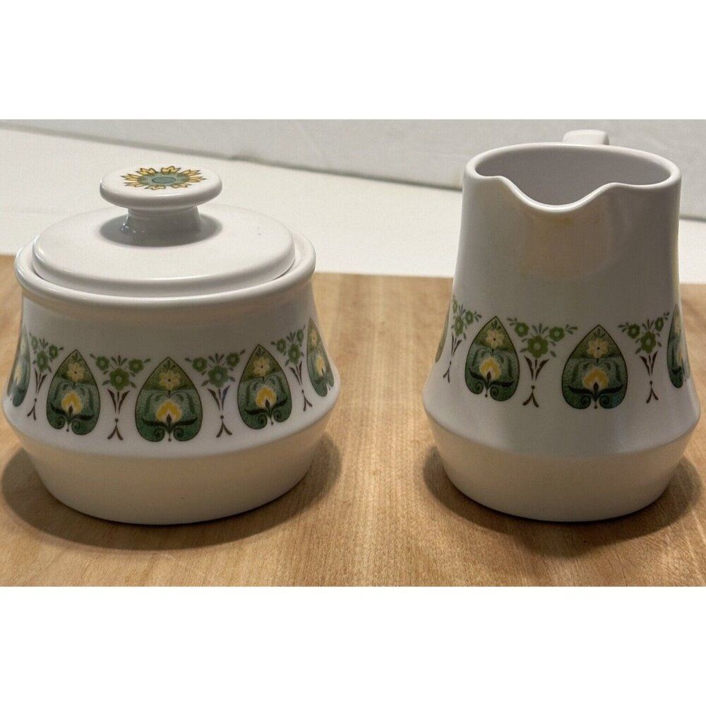 Vintage Noritake Progression Palos Verde 9020 Creamer Sugar Bowl Japan MCM heart